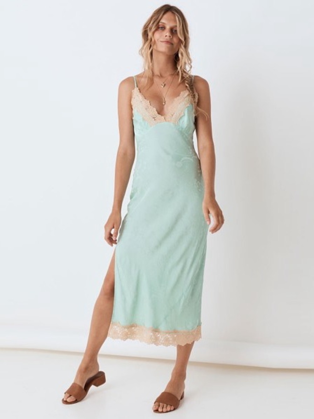 NWT Spell Mint Green Ocean Lace Slip Dress, Small